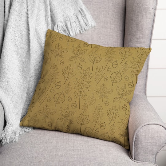 Mustard Yellow Leaf Pattern Throw Pillow